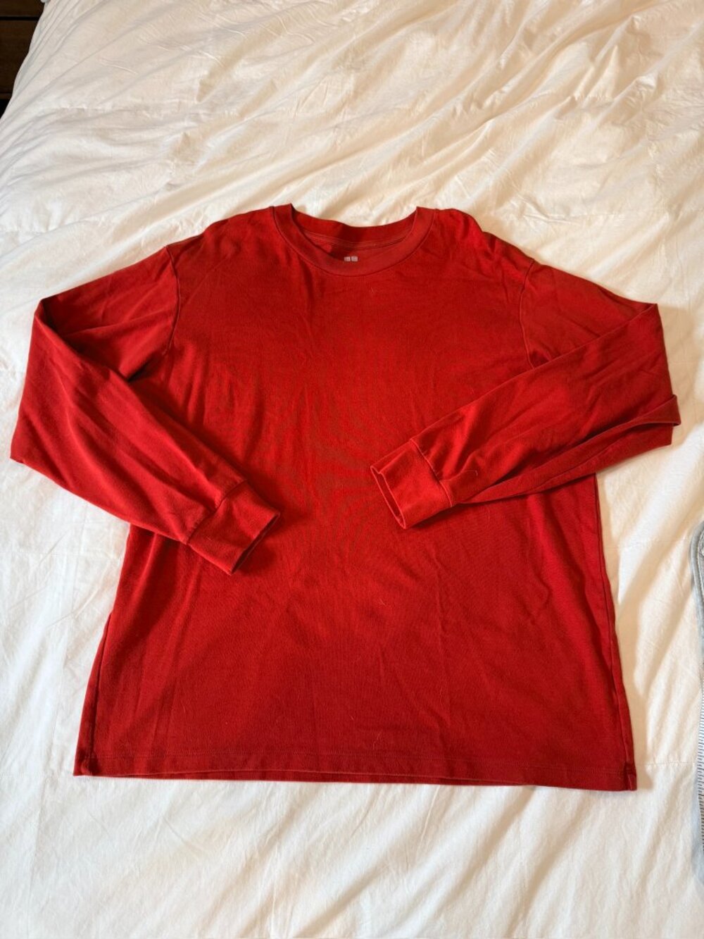 UNIQLO Mens Soft Brushed Crew Neck Long Sleeve T-Shirt Size XL Red